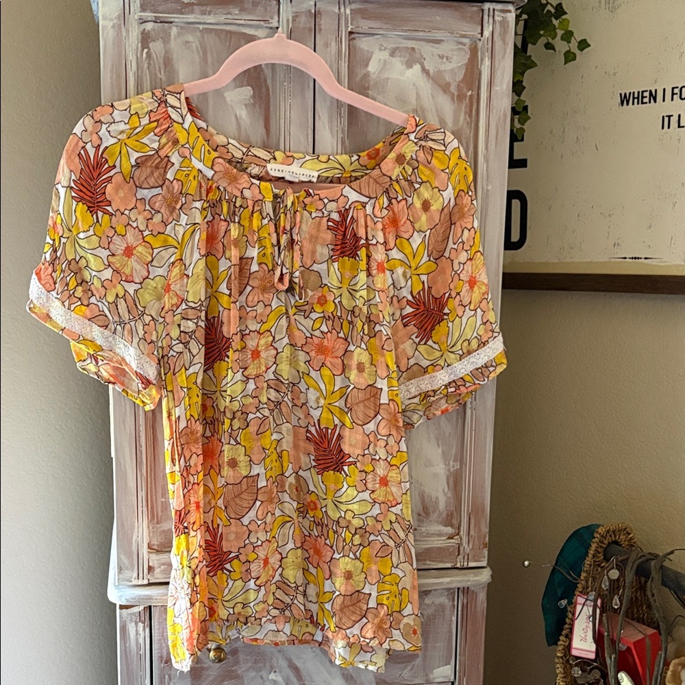 Jane and Delancey Floral Blouse - Yellow, Orange, Pink